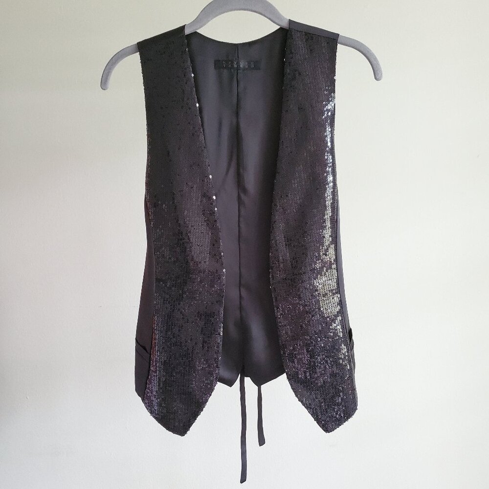 NEW Kaylee Tankus Black Sequin Open Front Vest Small